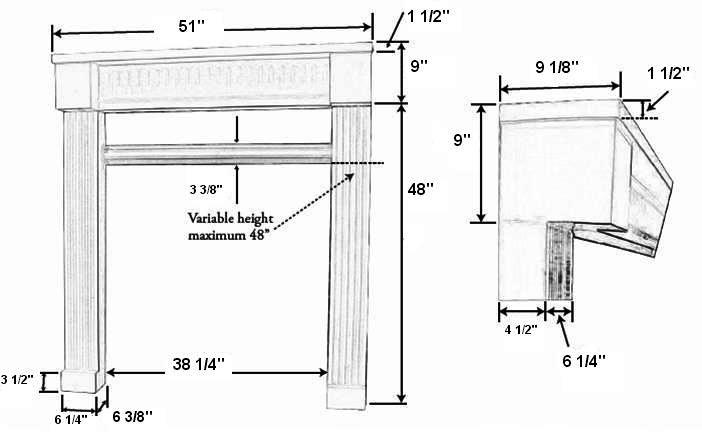 Atlanta 36 Tall Plaster Fireplace Mantel - Dimensions