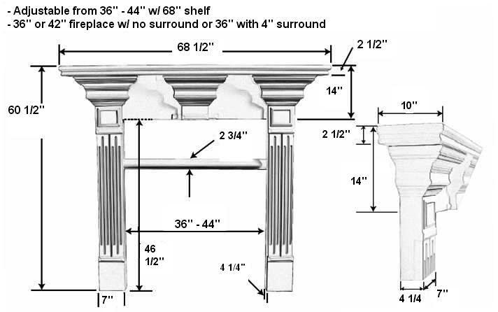 Avondale A Plaster Fireplace Mantel - Dimensions