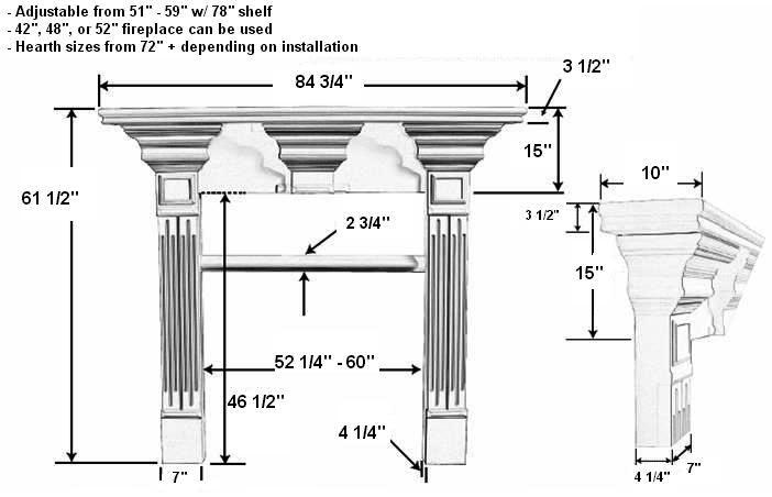 Avondale C Plaster Fireplace Mantel - Dimensions