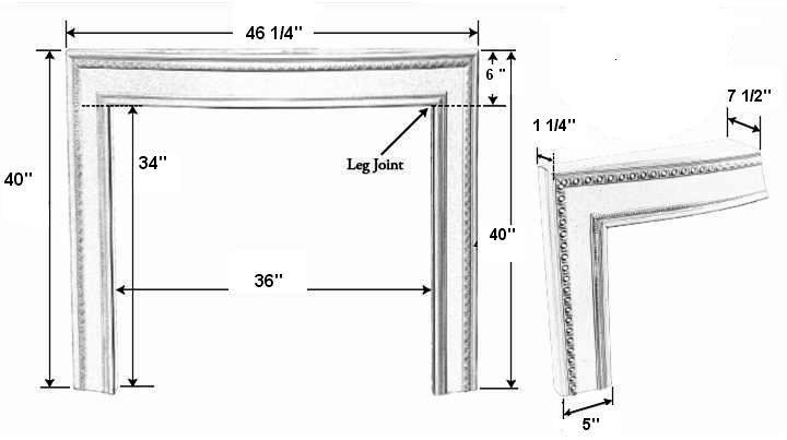 Braselton 36 Plaster Fireplace Mantel - Dimensions