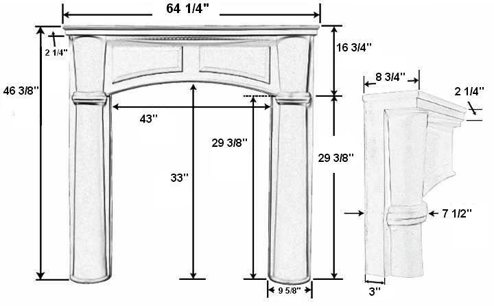 Brookhaven 42 Plaster Fireplace Mantel - Dimensions