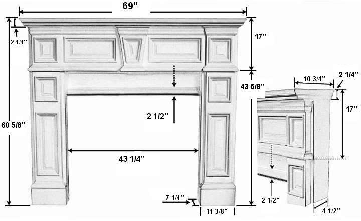 Hampton 42 Tall Plaster Fireplace Mantel - Dimensions