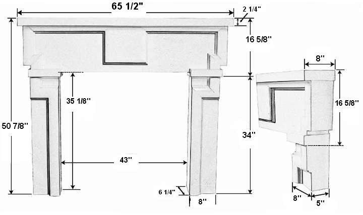 Lanier 42 Plaster Fireplace Mantel - Dimensions