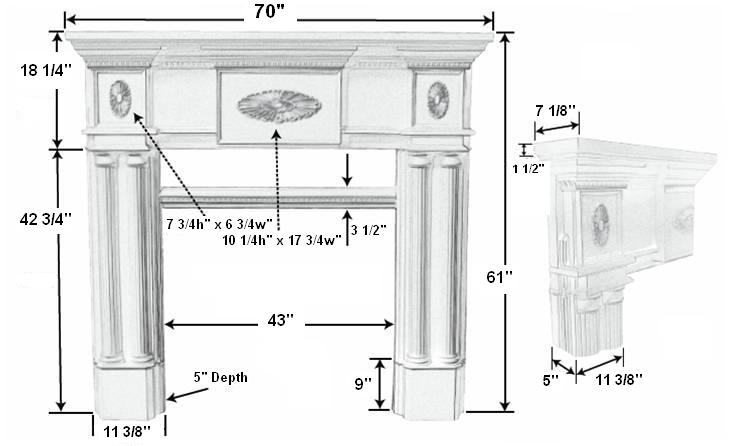 Peachtree 42 Tall Plaster Fireplace Mantel - Dimensions