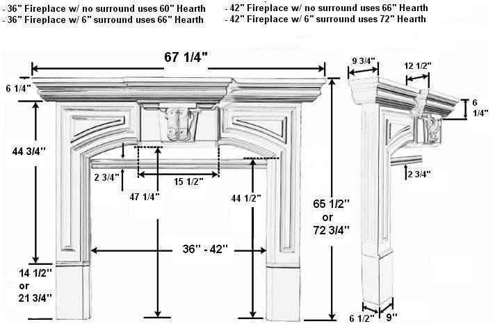 Piedmont A Plaster Fireplace Mantel - Dimensions