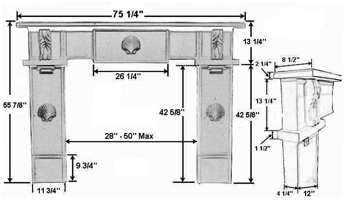 Santa Fe Plaster Fireplace Mantel - Dimensions