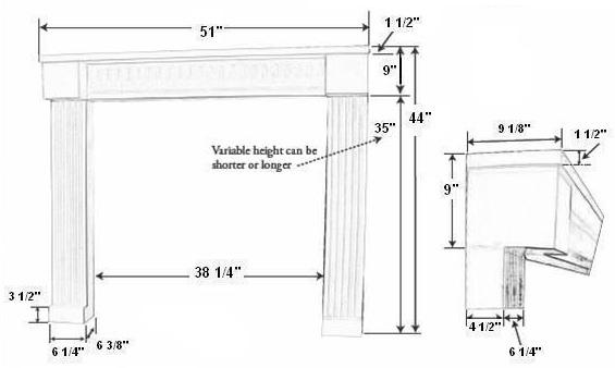Atlanta 36 Plaster Mantel - Dimensions