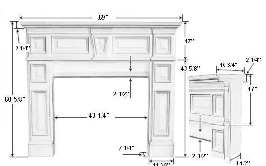 Hampton 42 Tall Plaster Mantel - Dimensions