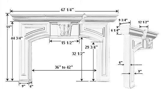 Piedmont A Plaster Mantel - Dimensions