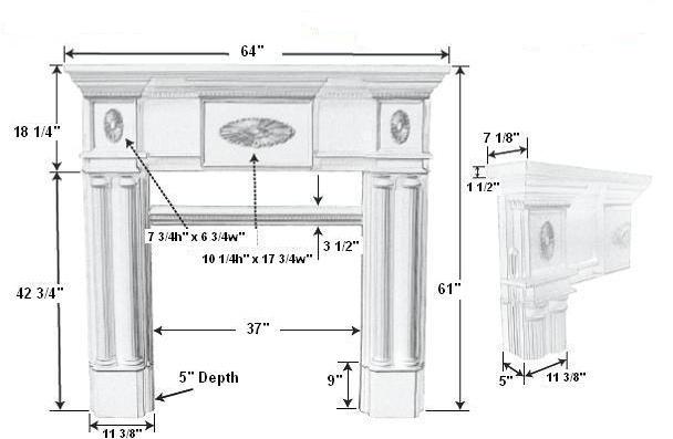 Peachtree 36 Plaster Mantel - Dimensions