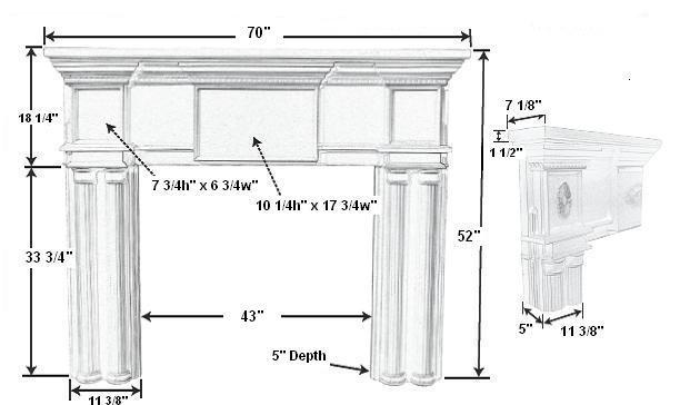 Peachtree 42 Plaster Mantel - Dimensions