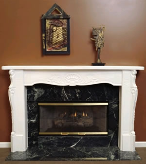 Versailles 72 Plaster Fireplace Mantel with glass doors and a marble surround